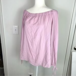 Vince Camuto Womens Peasant Blouse Pink Long Sleeve Tie Cuff Off Shoulder L